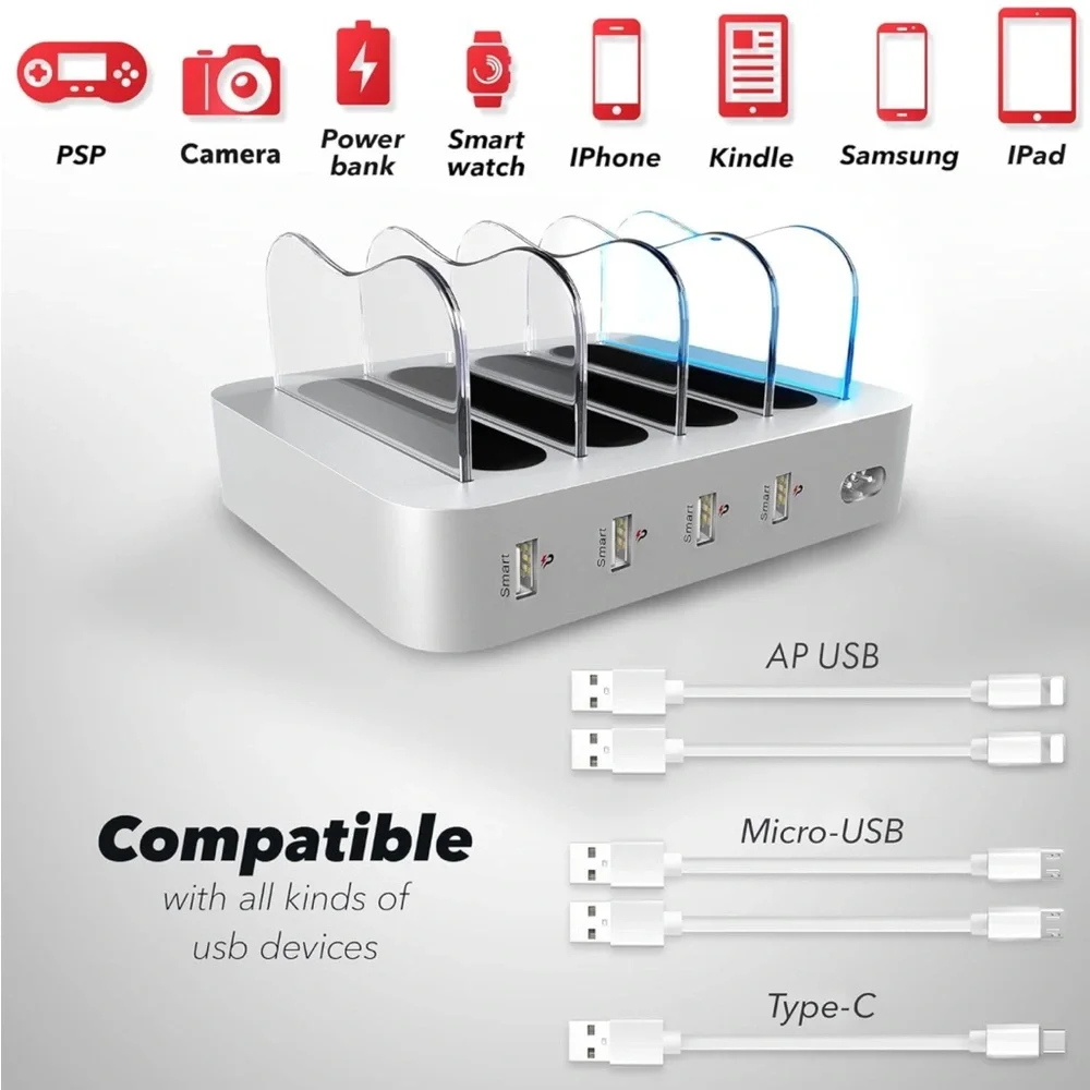 USB Charging Dock - 4-Port‎ - Fast Charging Station for Multiple Devices